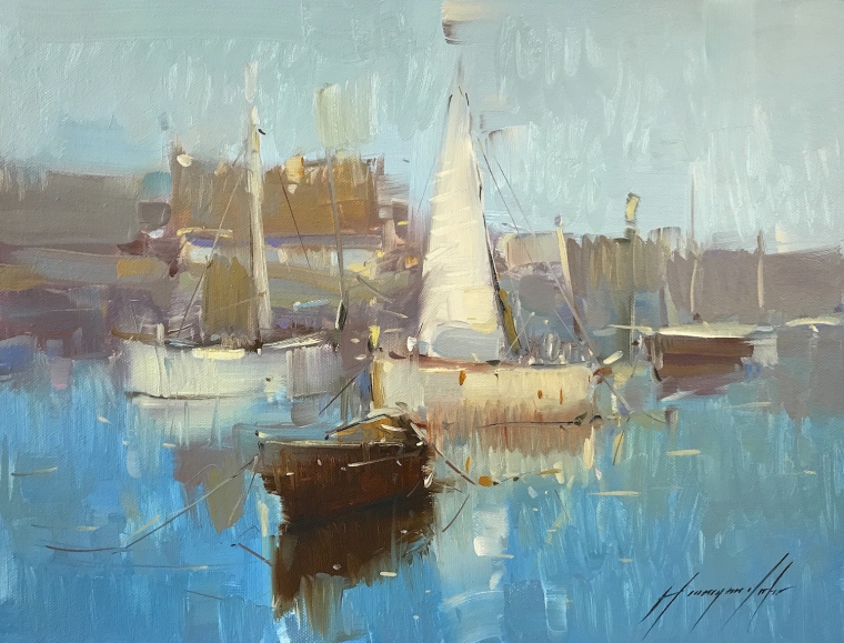 Harbor, Original oil Painting, Handmade artwork, One of a Kind       